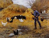 Charles Courtney Curran Canvas Paintings - In The Barnyard